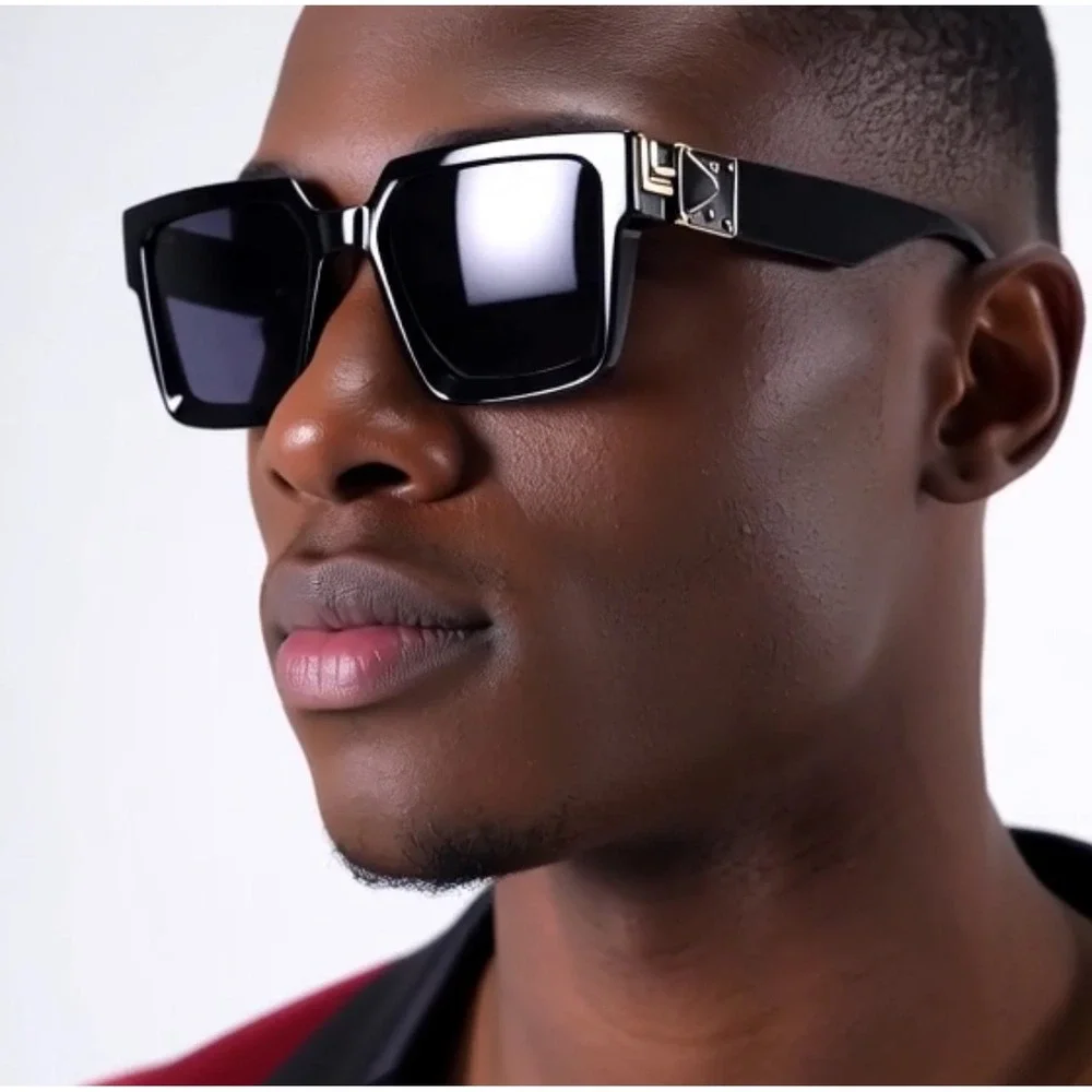 Mens Oversized Black Square Sunglasses Gold Accents Hip Hop Driving Eyewear 2026
